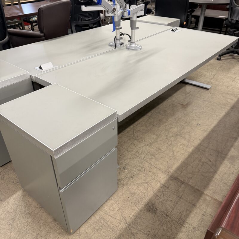 USED HERMAN MILLER HEIGHT-ADJUSTABLE DESK W/MOBILE PEDESTAL & MONITOR ARM